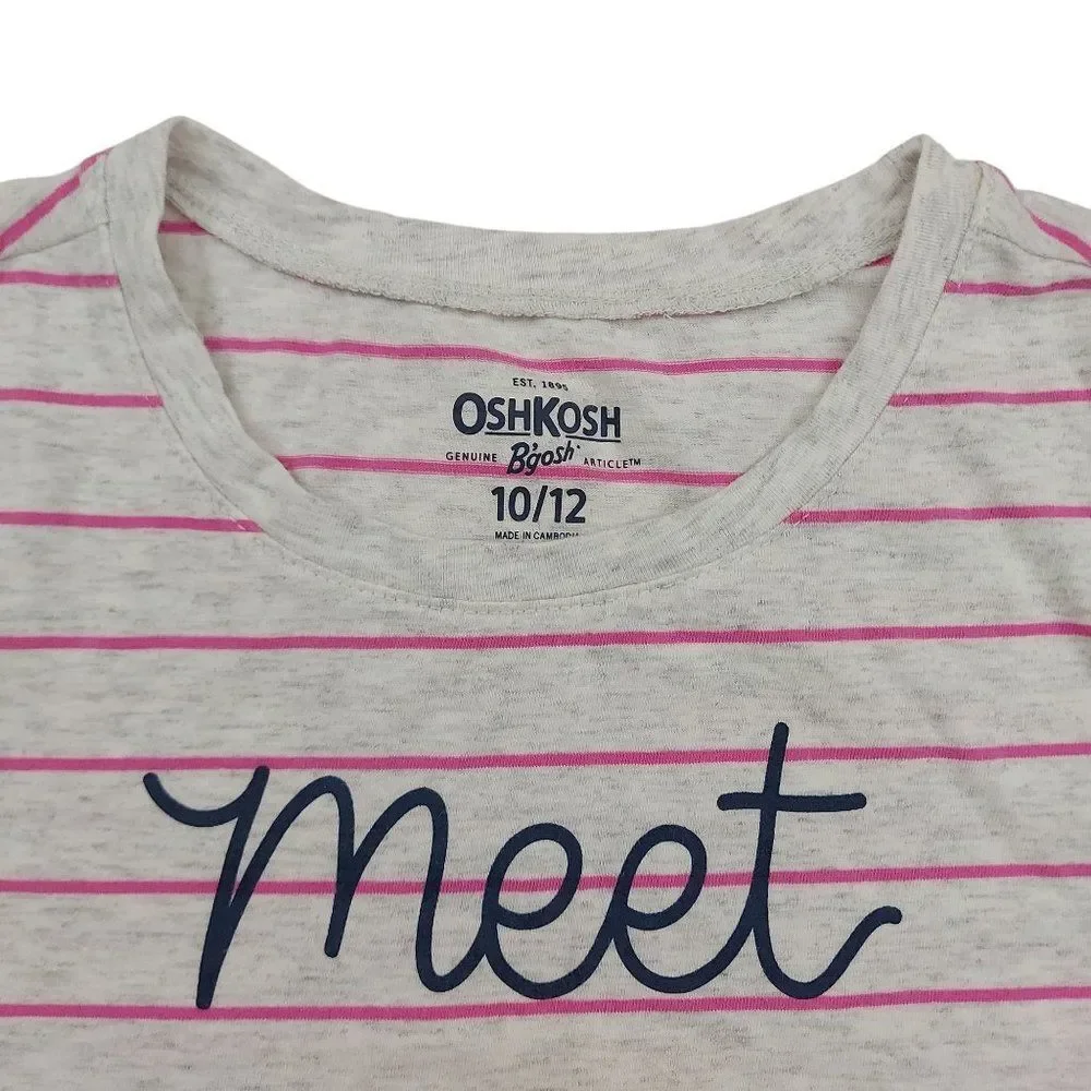 OshKosh B'gosh Girls Tee 10/12 Long Sleeve Striped 100% Cotton